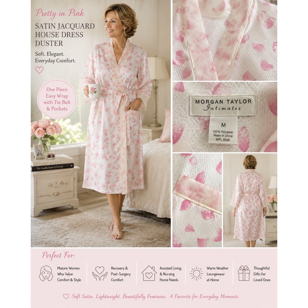 Morgan Taylor Intimates Pink Floral Wrap Robe Belted Spa Lounge Robe Size M